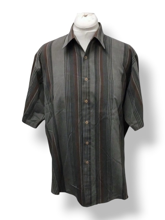 UnTied Other - Untied Mens Short Sleeve Button Down Shirt VTG 90s Vertical Stripe Gray/Brown XL